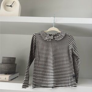 Black & White Striped Long Sleeve Top with Peter Pan Collar
